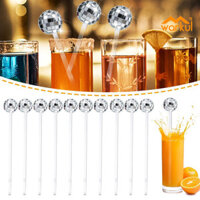 Warkul 12 Chiếc Disco Bóng Uống Khuấy Nhựa Swizzle Que Cho Cà Phê Cocktail Gương Bóng Cocktail Khuấy Gậy Nhà Thanh Sử Dụng