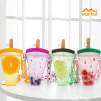 Warkul 320ml Dung Tích Lớn Cam Chai Nước Treo Thiết Kế Trái Cây Dưa Hấu Dây Nhựa Ống Hút Cốc Nước Cho Mùa Hè