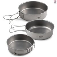 [Waroom] Bộ 3 Bát Titan Chảo Bát Ăn Tối Titan Siêu Nhẹ Có Tay Cầm Có Thể Gập Lại Cho Cắm Trại Ngoài Trời Đi Bộ Đường Dài