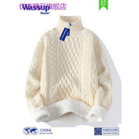 Wassup DOZEN Cao Cổ Áo Len Nam Lông Cừu Lót Dày Thu Đông Phong Cách Cặp Đôi Đáy Áo Sơ Mi Chui Đầu Xoắn Đan Áo Len