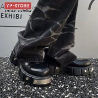 Wasteland Phong Cách Da Thật Thật Derby Giày Nam Nữ Cùng Phong Cách Cao Cấp Da Chức Năng Paris Mũi Sắt Đế Dày Tăng Chiều Cao Ngón Chân Lớn Giày