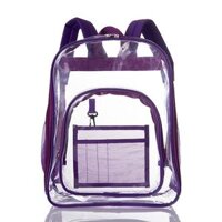 Water Resistant PVC Backpack Transparent Book Bag for Travel School Sports Black - Purple