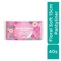 Watsons Băng Vệ Sinh Hằng Ngày Watsons Ultra Thin Pantyliner Floral Cottony Soft Hương Hoa 15cm 40 Miếng