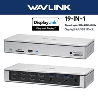 Wavlink 19 TRONG 1 DisplayLink Docking Station Hỗ trợ màn hình Quad 5K 4K @ 60Hz Dock đa năng với 4 HDMI, 4 DP, 2.5G RJ45,180W PD, USB 10Gbps cho Macbook M1 M2 & Windows