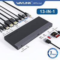 Wavlink USB C Docking Station, Dock Laptop Màn Hình 3 Trong 1 Cho M1 / M2 MacBook Pro / Air, Dell, Lenovo, HP, Asus, 100W Power Delivery, 2DP + HDMI, 4USB 3.0, Gigabit Ethernet, TF / S