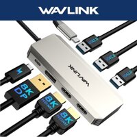 Wavlink USB C Hub Với Bộ nguồn 95W Bộ sạc máy tính xách tay 7 trong 1 Màn hình ba màn hình 8K 4K @ 60Hz DP 2HDMI 480Mbps USB2.0-A cho MacBook M1 M2