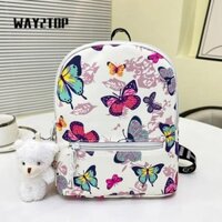 WAY2TOP Ba lô nữ Mini , Túi đi học sức chứa lớn không thấm nước, Ba lô Nylon thời trang in hình con bướm cho bé gái