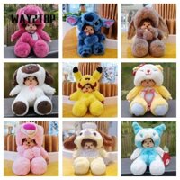 WAY2TOP Búp bê biến hình , Búp bê hoạt hình thêu gấu dâu, Đồ chơi sang trọng MONCHICHI 20cm Mengqiqi