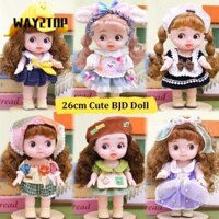 WAY2TOP Búp bê BJD 26cm, Biểu hiện vui nhộn dễ thương Búp bê tóc xoăn, 5 khớp di chuyển quyến rũ đáng yêu với quần áo xinh xắn Giày đồ chơi bé gái Quà tặng