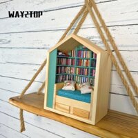 WAY2TOP Phòng sách lo âu, Kệ sách Trang trí để bàn Trang trí Phòng sách bằng gỗ thu nhỏ, Quà tặng sinh nhật Lắc đi sự lo âu của bạn Đồ chơi thần tài bằng gỗ Tượng nhỏ