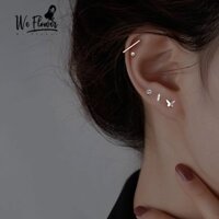 We Flower 5PCs Ins s925 Silver Ball Crystal Stick Butterfly Stud Earrings Set for Women Girls Daily Ear Jewelry Gift