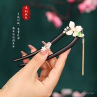 Wedny Kẹp tóc đôi hình chữ U Gỗ đàn hương màu đen U hình đàn hương đen trâm cài tóc đôi trâm cài hoa tua nữ cổ phong Hán phục búi tóc trang sức cổ điển tay kéo tóc phụ kiện