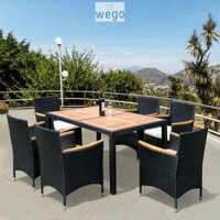 WEGO// Bộ sân vườn - Bộ bàn ăn Mặt bàn bằng gỗ keo với 6 ghế //Outdoor Furniture Rattan Garden Dining Table 6 seater