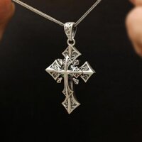 Weier Retro Bạc Chữ Thập Nam Vòng Cổ Phù Hợp Với Hợp Thời Trang Nam Thiết Kế 0 Niche Ánh Sáng Sang Trọng Độc Đáo Xanh Mặt Dây Chuyền