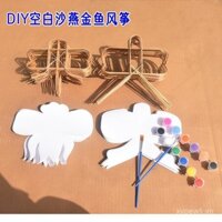 Weifang Dạy Làm Kite DIY Thủ Công Vật Liệu Bán Thành Phẩm Kite Cát Trống Nuốt Cá Vàng Tô Màu Kite Giấy Vẽ Tay Bộ Vật Liệu