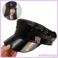 Wellb PatentLeathers Mũ nồi Bé gái Mũ Chauffeur Mũ hải quân Mũ đội mũ thời trang nữ