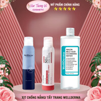 Wellderma Nước tẩy trang 400ML - Xịt chống nắng,chống trôi 180ml [ MẪU MỚI]