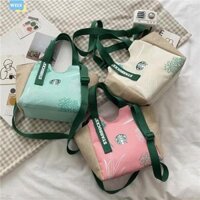 Welv  Dành cho túi mua sắm bằng vải Canvas di động starbucks Túi đựng hộp cơm trưa