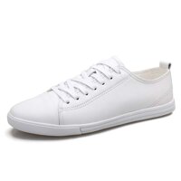 WENQU Comfortable Fashion Sneaker for Men Sports Shoes Lace Up Style OX Leather Simple Pure Colors Lighteight Soft