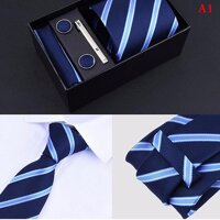 WenRan 5 Pieces Set Gift Box Business Formal Necktie Handkerchief Cufflink Mens Tie