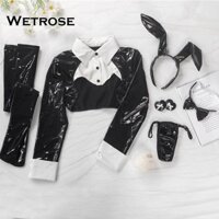 [Wetrose] Wetrose Original Gợi Cảm Dự Bị Bunny Girl Đen Cao Cấp Da PU Chặt chẽ Bộ Đồ Lót Kawaii Dễ Thương Trang Phục Hóa Trang Halloween Nhật Bản