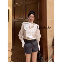 We.wg• LALASTUDIO• Áo sơ mi trắng cổ thắt nơ chất thô cao cấp tiểu thư sang chảnh ( hàng QCCC), áo sơ mi trắng buộc nơ