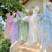Wfrv Bé Gái Mùa Hè Tươi Đầm Thêu Hoa Cánh Bướm Bay Tay Cổ Tích Đầm Bé Gái 1st Sinh Nhật Tiệc Voan Lưới Váy