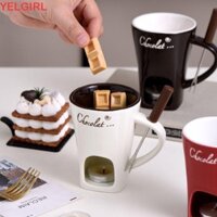 Wglawl Chocolate Melting Mug, Gốm Sứ Mini Nóng Nồi Kem Sô Cô La Fondaue Mug, Có Nĩa Phô Mai Bơ Nóng Chảy Cốc