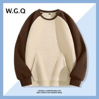 【W.G.Q】 Áo hoodie không có mũ trùm đầu Phong cách mới Khâu màu sắc tương phản Áo khoác dài tay cổ tròn