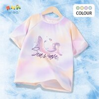 W.G.Q Bé Gái Tie-Dye Tay ngắn, Cảm giác mát mẻ nhẹ thoáng khí, có in hình cá voi