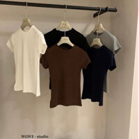 WGWE áo thun ôm body tay hến thắt eo chất thun tăm co giãn 4 chiều Nữ forever21 bà om