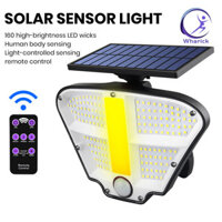 Wharick Ready- Đèn năng lượng mặt trời ngoài trời có điều khiển từ xa Cảm biến hồng ngoại cơ thể con người & Cảm biến chuyển động 160 đèn LED IP65 Đèn an ninh năng lượng mặt trời chống nước cho sân nhà để xe sân