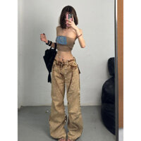 Whbyzwhcb Mỹ Retro Hot Girl Quần Jean Tổng Thể Nữ Mùa Hè 2024 Phong Cách Mới Đường Phố Cao Thẳng Ống Rộng Wasteland Phong Cách Quần