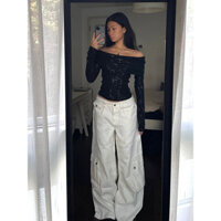 Whbyzwhcb Thiết Kế Sense Niche Giải Cấu Trúc Phong Cách Trắng Quần Áo Nam Nữ Thu Đông Phong Cách Mới Rời Rộng Ống Rộng Phù Hợp Với Quần Thường Ngày