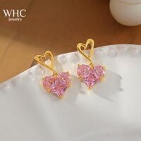 WHC Jewelry 2022 Thời trang Mạ vàng Hồng Zircon Bông tai trái tim Phụ nữ Thiết kế theo xu hướng