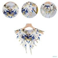 Wheelati Khăn choàng nhỏ tinh tế với phong cách cổ xưa thêu hoa ngọc trai đính cườm cổ áo giả Hanfu trang phục Acces