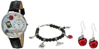 Whimsical Watches Women's 'Teacher' Quartz Stainless Steel and Leather Watch, Color:Black (Model: US0640001SET)