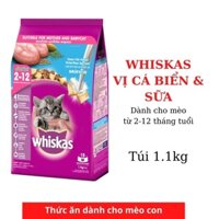WHISKAS Thức ăn cho mèo con từ 2-12 tháng tuổi dạng hạt vị cá biển và sữa gói 1.1kg - Noodle_shop01