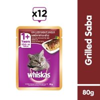 WHISKAS® Thức ăn cho mèo lớn WHISKAS dạng sốt vị cá saba nướng 80g (12 gói)