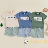 Whispers-bộ quần Short bé trai hoặc bé trai Bộ cây / vịt / cá mập Áo thun ngắn tay sọc thun eo quần Short 2 mảnh Trang phục mùa hè