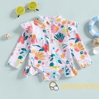 Whispers-kids Bé Gái Bikini Dài Tay Áo Bơi In Hoa Zipped Cho Bãi Biển Mùa Hè