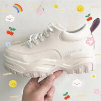 WHITE ANGEL LEATHER SNEAKERS - GIÀY THỂ THAO TRẮNG MÓC DÂY đế 5cm Ảnh thật shop tự thực hiện - 37,MÓC DÂY TRẮNG