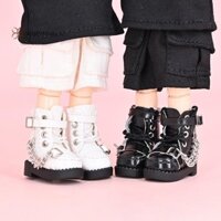 Whphous  1 Cặp Giày Bốt Búp Bê Cao Cấp Mini Giày Da Búp Bê Da Dây Xích Kim Loại Giày Búp Bê Đẹp