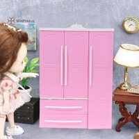 Whphous Tủ quần áo hiện đại màu hồng ba cửa dành cho búp bê Đồ nội thất Quần áo Phụ kiện Đồ chơi Đẹp