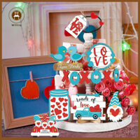 Wilitto Tầng Khay Trang Trí Bộ Dấu Hiệu Bằng Gỗ Hình Trái Tim Ngày Lễ Tình Nhân Tầng Khay Trang Trí Bộ Lovebird Gnome Xe Tải Bình Bằng Gỗ Ký Hiệu Mộc Mạc Trang Trại Trang Trí