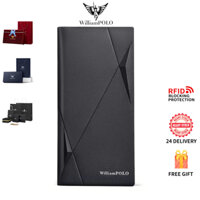 William polo Ví nam ví dài da thật siêu mỏng bóp nam cao cấp Mens Leather Ultra-thin Long Wallet