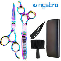 Wingsbro 6.5 "Kéo cắt tóc trọn bộ, Bộ kéo làm tóc chuyên nghiệp có bàn chải tóc và giá đỡ dao cạo, Bộ cắt tóc đa năng cho tiệm cắt tóc và gia đình