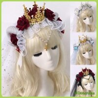 Winn Cừu Sừng Gothic Đầu Quỷ Sừng Hoa Hồng Hoa Ren Tiara Cho Trang Phục