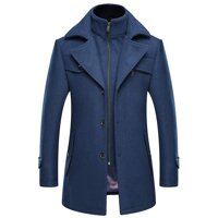 Winter Wool Jacket Men's Wool Coat Wool Coat Men's Long Cotton Collar Trench Coat,Blue,L,Italy