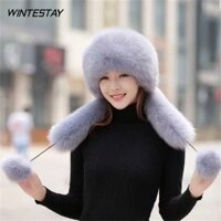WINTESTAY Giả Lông Thú Mũ Lạnh, Mũ Lông Giả Bảo Vệ Lạnh Dày, Bảo Vệ Tai Mũ Trùm Đầu Mùa Đông Mũ Khăn